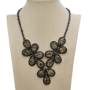 Black Lace Petal Design Bold Statement Necklace with - Dark Romance Witchy